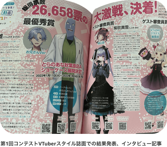 第1回コンテストVTuberスタイル誌面での結果発表、インタビュー記事