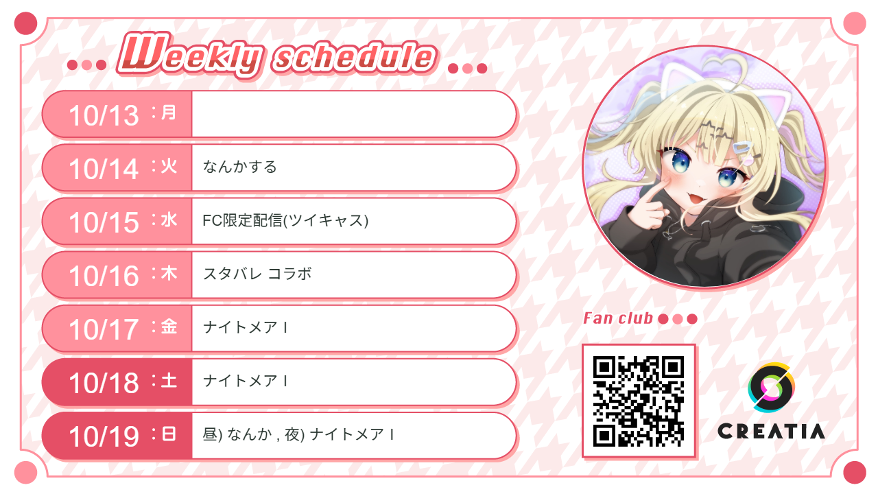 2025-10-13週の予定