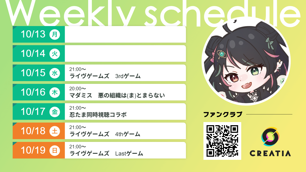 2025-10-13週の予定